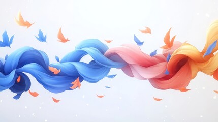 A colorful abstract design featuring flowing ribbons and butterflies in a serene background.