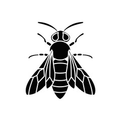 Black and White Stylized Bee or Wasp Insect Graphic Icon Vector Illustration