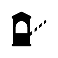 Illustration of a black toll booth with a gate arm raised on the right side against a white background view