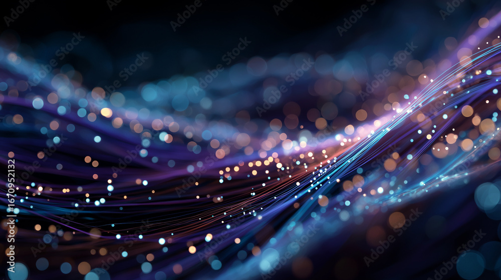 Wall mural digital flow with glowing particles: an eye-level abstract artwork featuring the depiction of flowin
