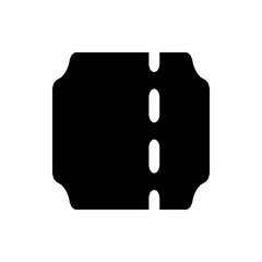 Illustration of a black ticket with rounded corners and perforated edge isolated on a white background view