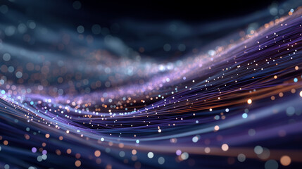 Obraz premium Abstract Flow of Light: An artistic, close-up view of luminous, flowing lines with bokeh effects in a palette of vibrant hues, conveying energy and motion.