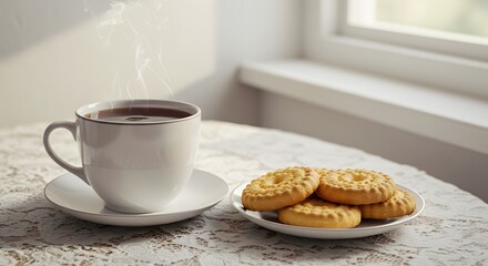Morning coffee with biscuits by the window







