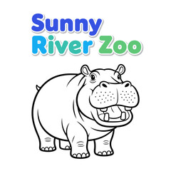 Naklejka premium A cheerful cartoon hippo at Sunny River Zoo. Perfect for kids!