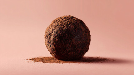 close-up of a single artisan chocolate truffle with fine textured coating, resting on soft cream background, premium minimalist layout with ample negative space