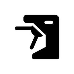 Illustration of a black hand sanitizer dispenser with a rounded rectangular body and lever arm design object