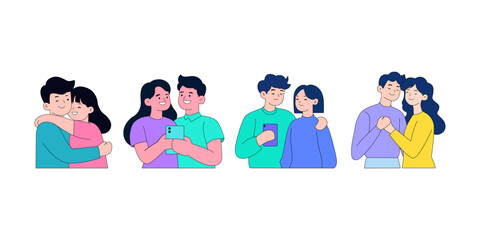 Diverse Couples Interacting, Displaying Affection and Modern Technology