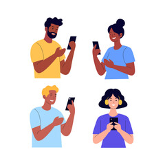 Diverse Group of People Engaged in Mobile Device Use