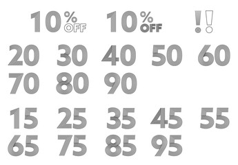 セールや割引表示に使える数字セットのベクター素材。モノクロのシンプルな線画デザイン