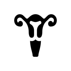 Illustration of a stylized black uterus with fallopian tubes and cervix on a white background image view
