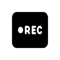 Black rounded rectangle containing a white circle and the word rec indicating recording mode is active