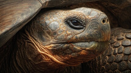 A close-up shot of a tortoise shows its unique shell and skin textures. The reptile is a symbol of resilience and longevity.