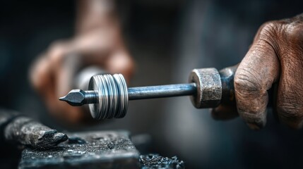 Craftsman adjusting the inner circumference of a smooth ring band on a sizing mandrel as tools and materials fade softly out of focus.