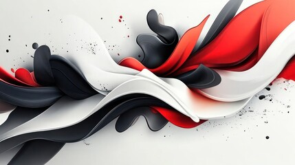 Abstract design featuring flowing shapes in red, black, and white, creating a dynamic visual effect.