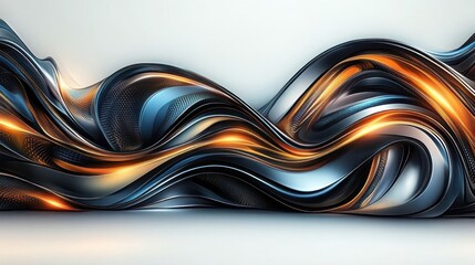 Abstract waves of metallic colors create a dynamic, fluid composition with a modern aesthetic.
