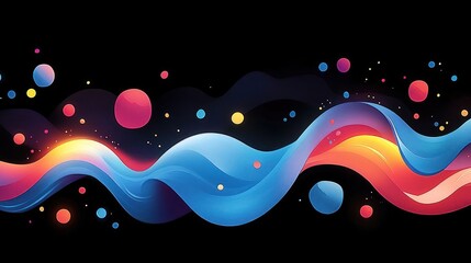 Abstract colorful waves with orbs on a dark background, conveying motion and energy.