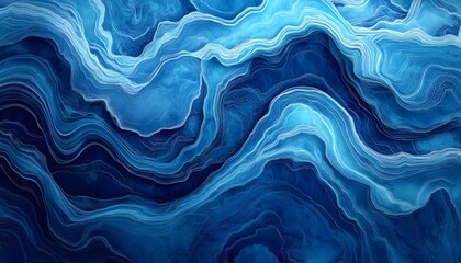 The image shows an abstract illustration of ocean waves in various shades of blue, creating a dynamic and flowing pattern.