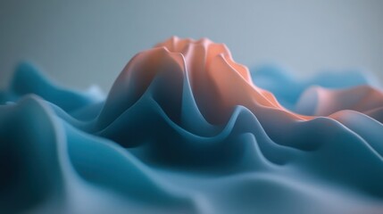 A stylized representation of abstract mountains with smooth gradients in blue and orange hues.