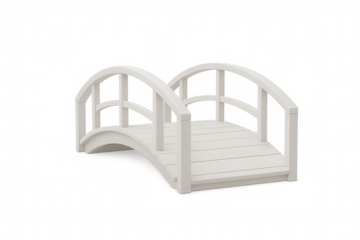 Small white wooden arched pedestrian bridge isolated on transparent background, ideal for architectural visualization or landscaping projects