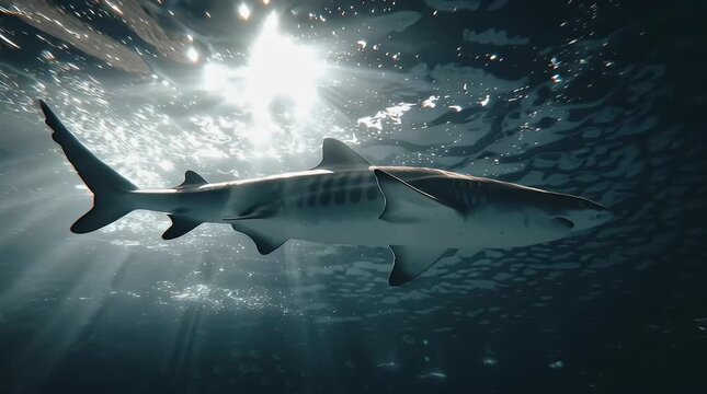 Majestic Shark Swimming Gracefully in Clear Ocean Water Light with ai generated