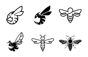 Modern Abstract Bee and Wasp Vector Logo Icons Set