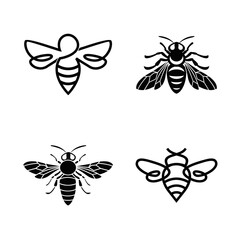 Bee and Wasp Vector Illustrations Set: Black and White Insect Logo Icons Collection in Various Graphic Styles
