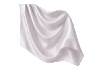 Elegant white silk fabric flowing gracefully, creating a luxurious and sophisticated backdrop with transparent background