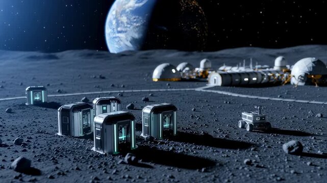Conceptual photo illustrating future lunar base oxygen supply technology using compact oxygenextraction reactors embedded in the moons surface.