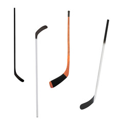 Ice hockey sticks isolated on transparent background, winter sports equipment for hockey games, training, and competitions