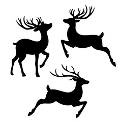 Christmas reindeer silhouettes and geometric deer line art, holiday decoration elements isolated on transparent background