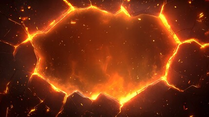 Fiery, glowing cracks in a dark stone surface.