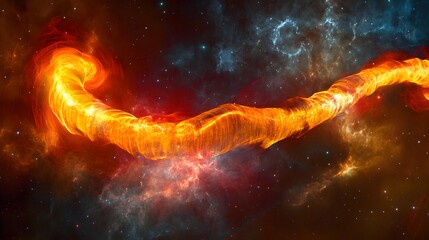 A fiery cosmic nebulae ribboned through space.