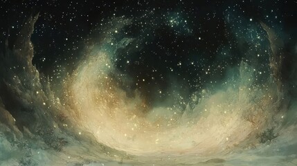 Fototapeta premium A cosmic scene depicting a starry night sky with swirling clouds and shimmering stars.