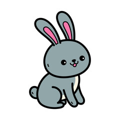 Cute Cartoon Bunny with Gray Fur and Pink Ears
