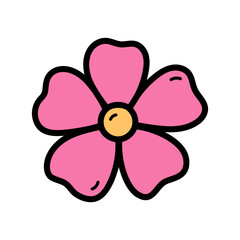 Pink Flower Illustration with Bold Outline and Center