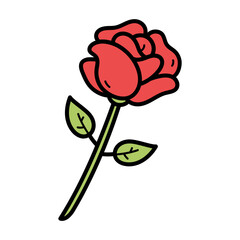 Vibrant Red Rose Flower Illustration on White Background