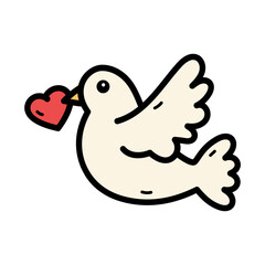 White Bird Carrying Red Heart Symbol of Love