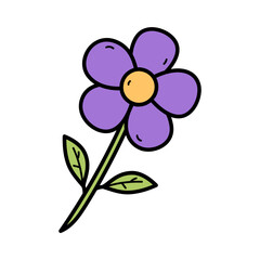 Colorful Purple Flower with Green Leaves Illustration