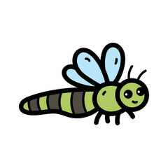 Cute Cartoon Dragonfly with Blue Wings and Green Body