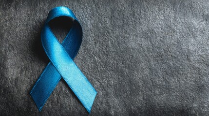 Blue Awareness Ribbon on Textured Gray Background – Symbolic Support Icon for Human Trafficking Awareness Campaigns and World Day Against Trafficking in Persons