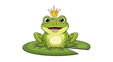 Fototapeta premium Cute frog prince cartoon illustration vector image for kids books and children's designs royalty free on transparent background