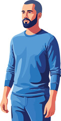 Fototapeta premium Man standing wearing blue sweater and pants casual style vector illustration digital art