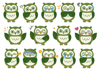 ミミズク_いろんな表情セット03（グリーン）