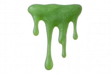 Viscous, neon green slime cascading, dripping against transparent backdrop with slimy, glossy texture