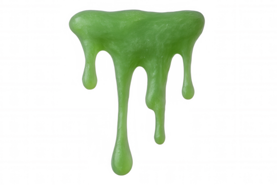 Viscous, neon green slime cascading, dripping against transparent backdrop with slimy, glossy texture