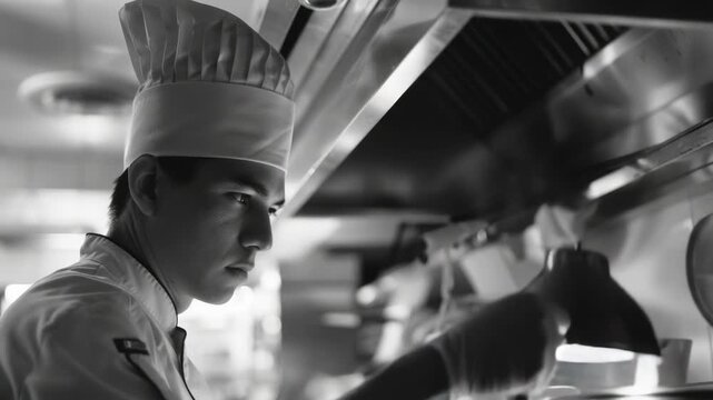 A skilled professional chef cooking in a high-end restaurant kitchen, demonstrating artisanal culinary techniques and mastery of ingredients.