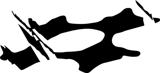 Black grunge abstract illustration silhouette with paint splatter effect isolated on white background. 