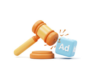 Gavel striking advertising cube auction judgment