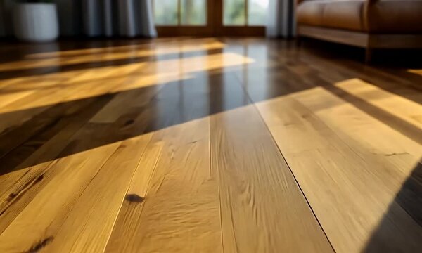Wooden floor with sunlight patterns