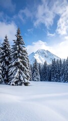 Fototapeta premium Snowy winter landscape with pine trees